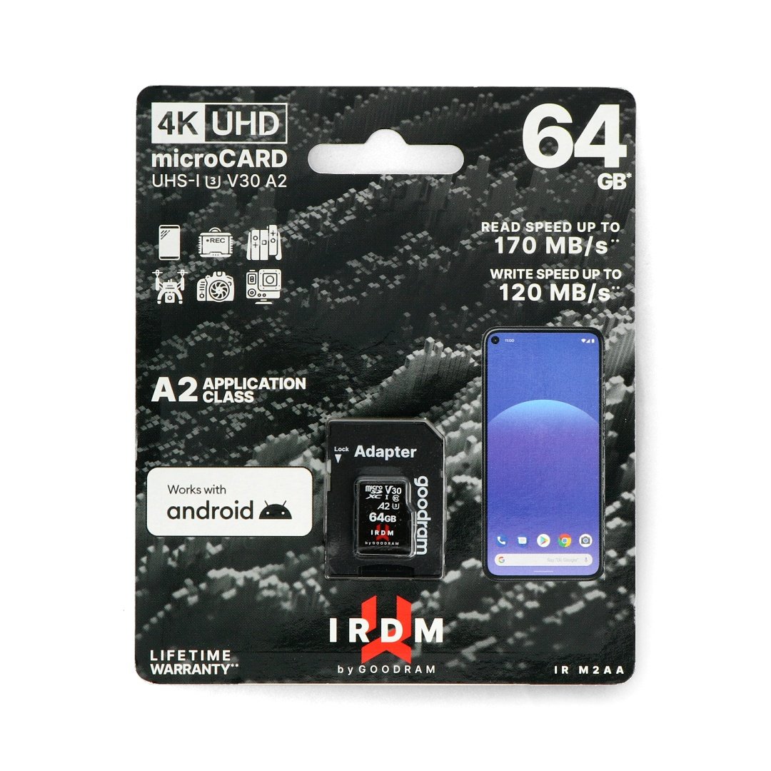 IRDM by GOODRAM 64GB MICRO CARD UHS I U3 A2 + adapter