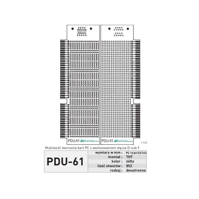 Univerzální PCB PDU61 - THT PC, D-SUB, oboustranný