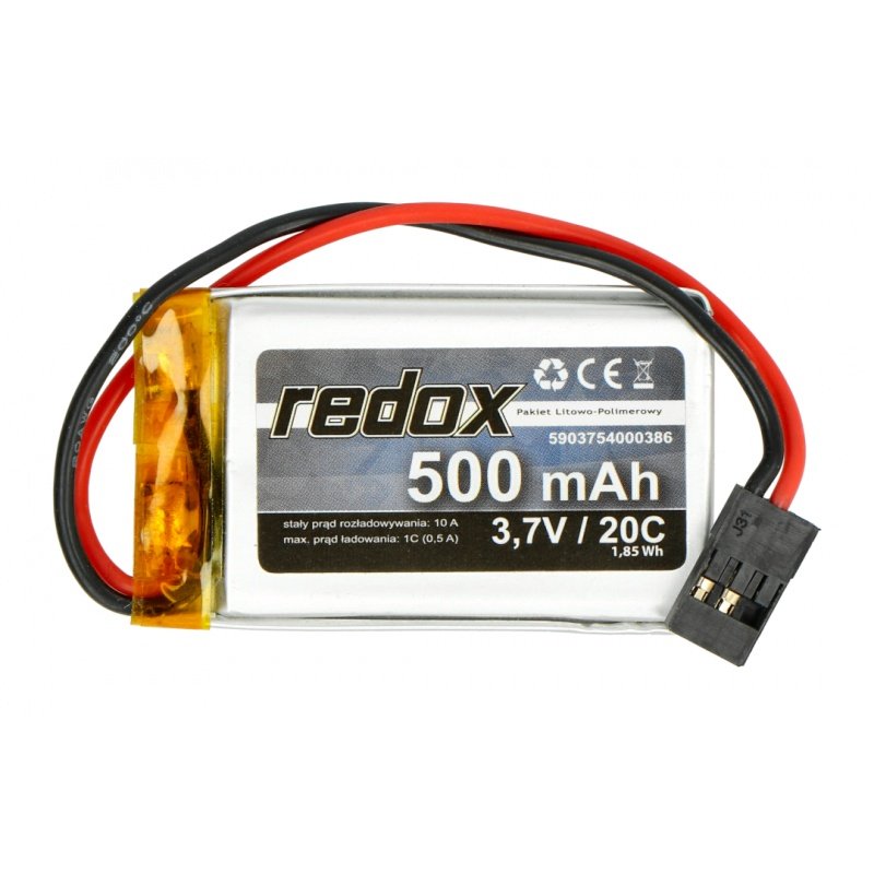 Redox 500 mAh 3,7V 20C (pojedyncze ogniwo) (wtyczka JR)