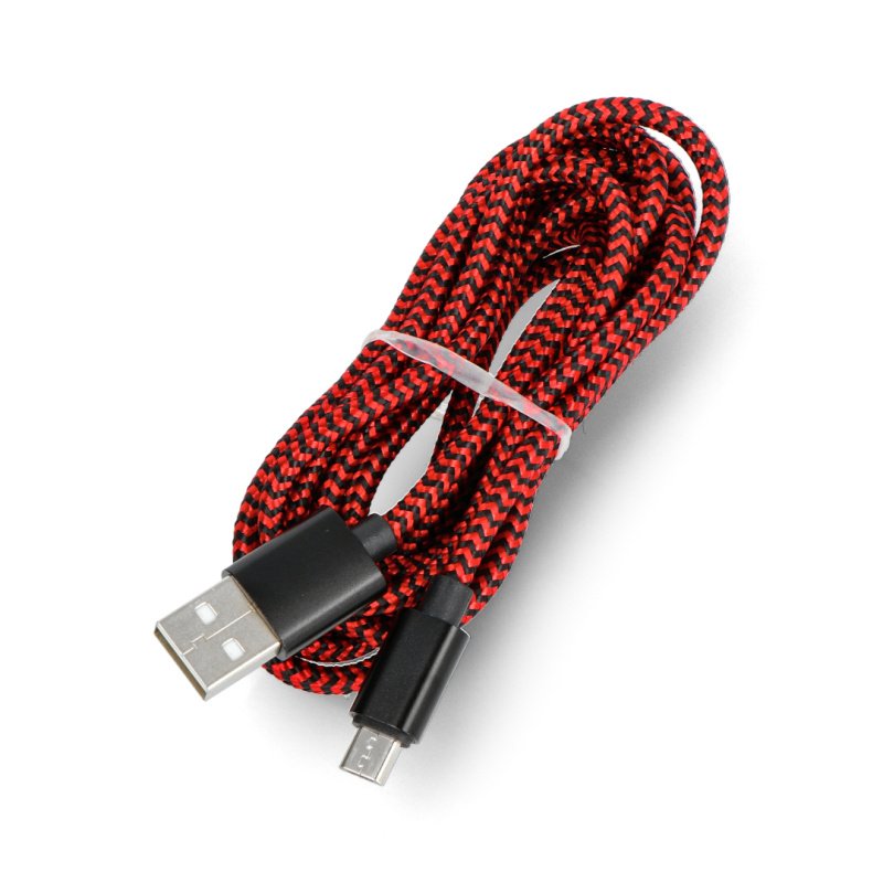 KABEL USB 2.0 Am/micro USBm czarno-czerwony oplot 2m ART oem