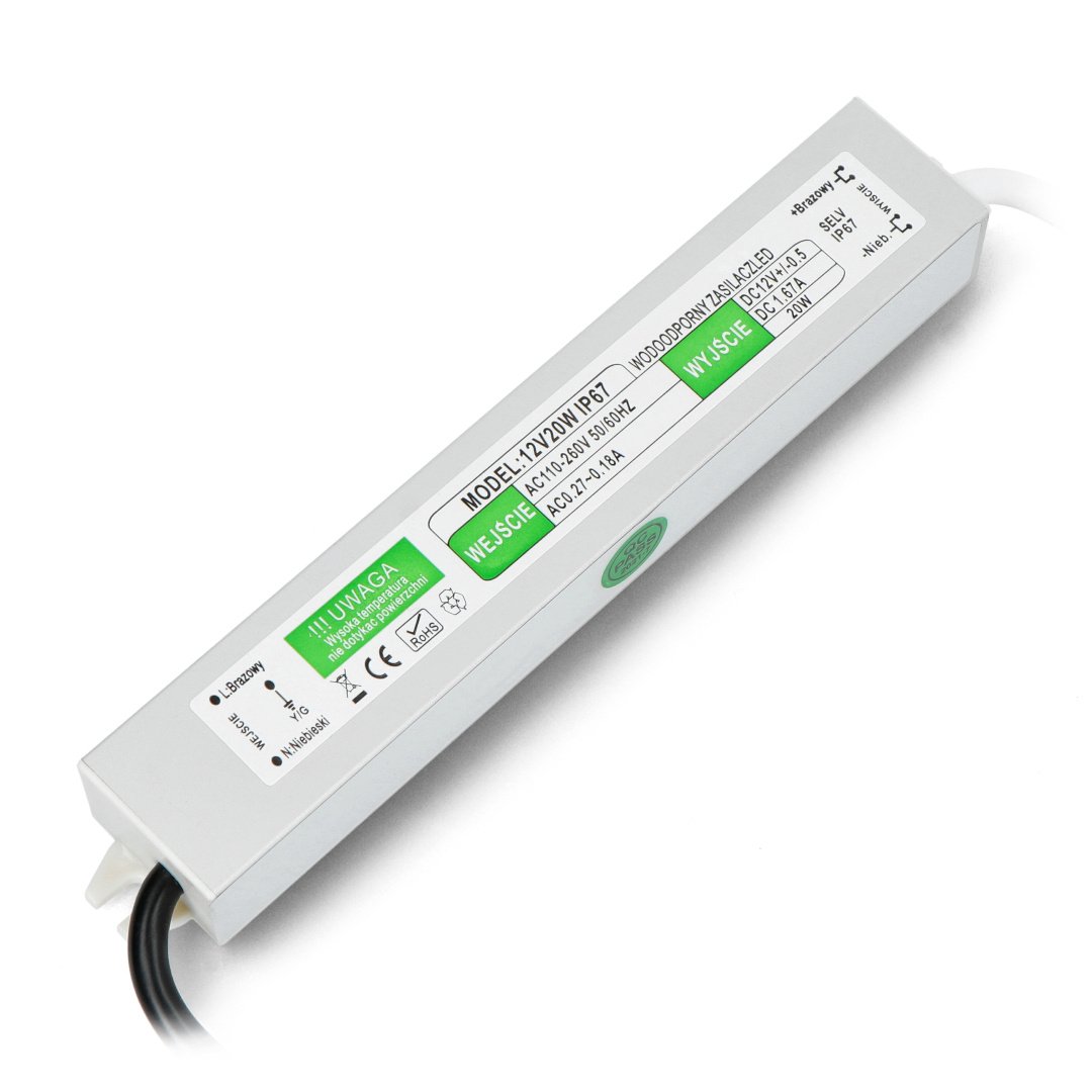 Napájecí zdroj pro LED pásky a pásky vodotěsné - 12V / 1,67A /