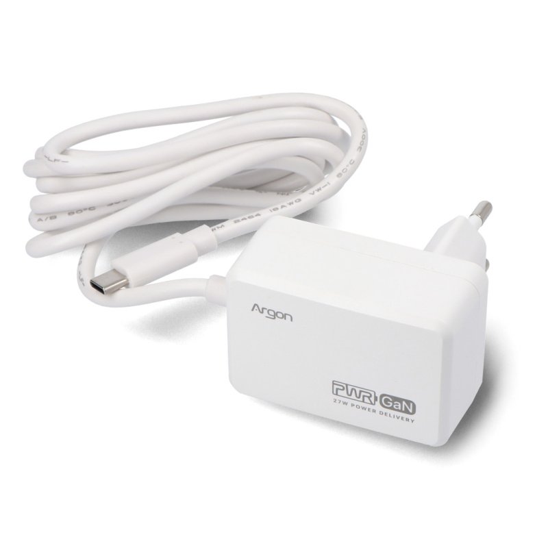 Argon PWR GaN USB-C PD 27W (EU) for RPi 5 (WHITE)