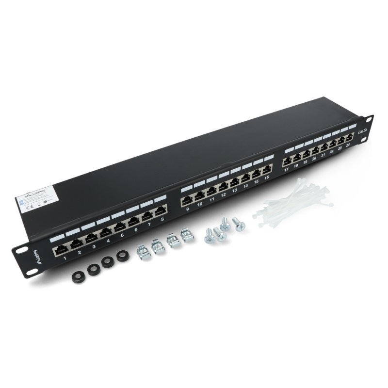 PATCH PANEL 24 PORT 1U 19" KAT.5E EKRANOWANY CZARNY LANBERG