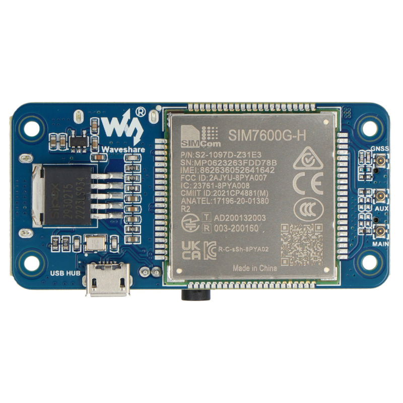 SIM7600G-H 4G HAT (B) for Raspberry Pi, LTE Cat-4 4G / 3G / 2G