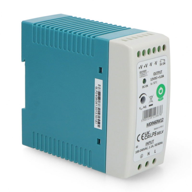 Zdroj MDIN60W12 pro DIN lištu - 12V / 5A / 60W