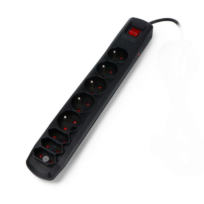 Prodlužovací kabel Arcon R8 černý s ochranou - 8 zásuvek - 3 m