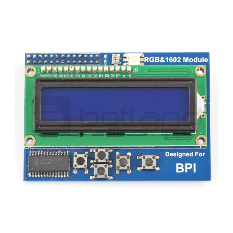 16x2 LCD displej s klávesnicí a RGB LED pro Banana Pi
