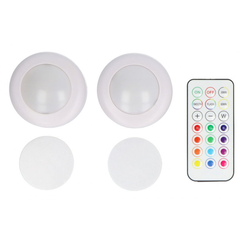 Remote Controlled 16-color RGBW Puck Lights (2pcs) - KC007