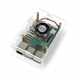 Krabice pro Raspberry Pi 5 - otevírací s ventilátorem - průhledná