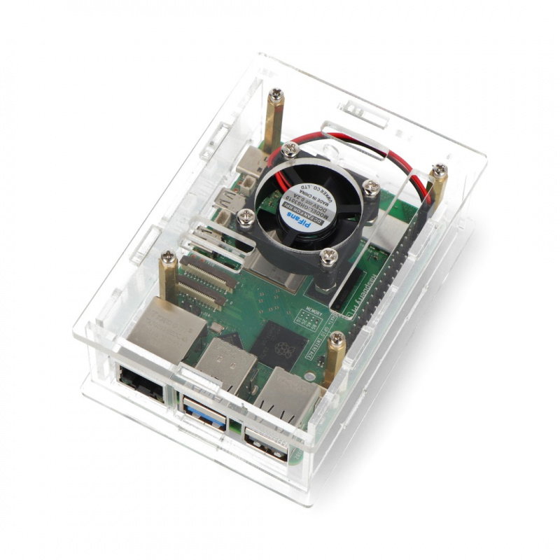 Pouzdro pro Raspberry Pi 5 - otevřené s ventilátorem - průhledné