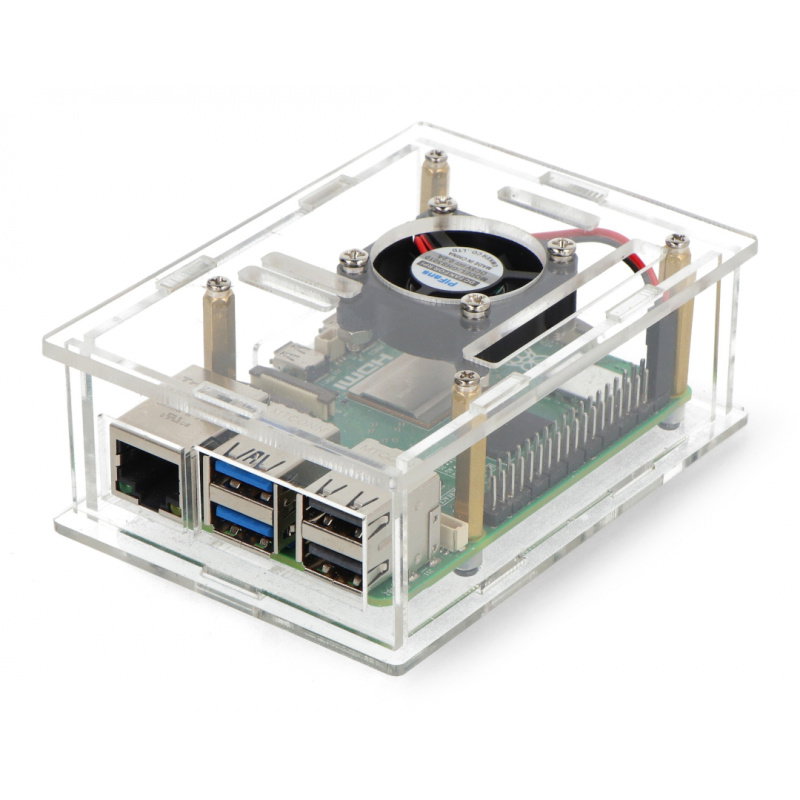Pouzdro pro Raspberry Pi 5 - otevřené s ventilátorem - průhledné