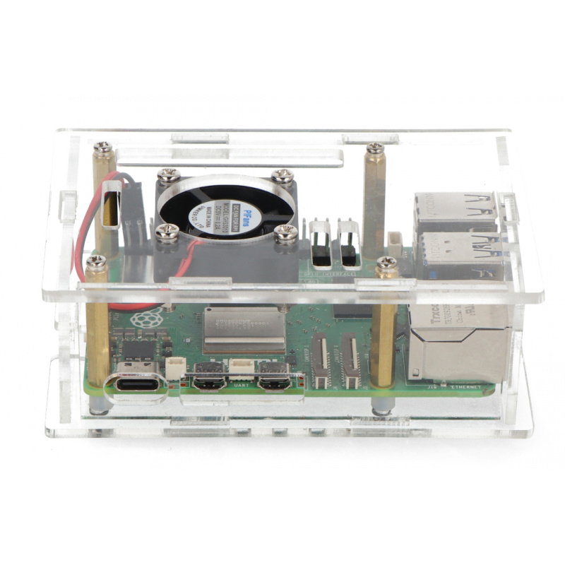 Pouzdro pro Raspberry Pi 5 - otevřené s ventilátorem - průhledné