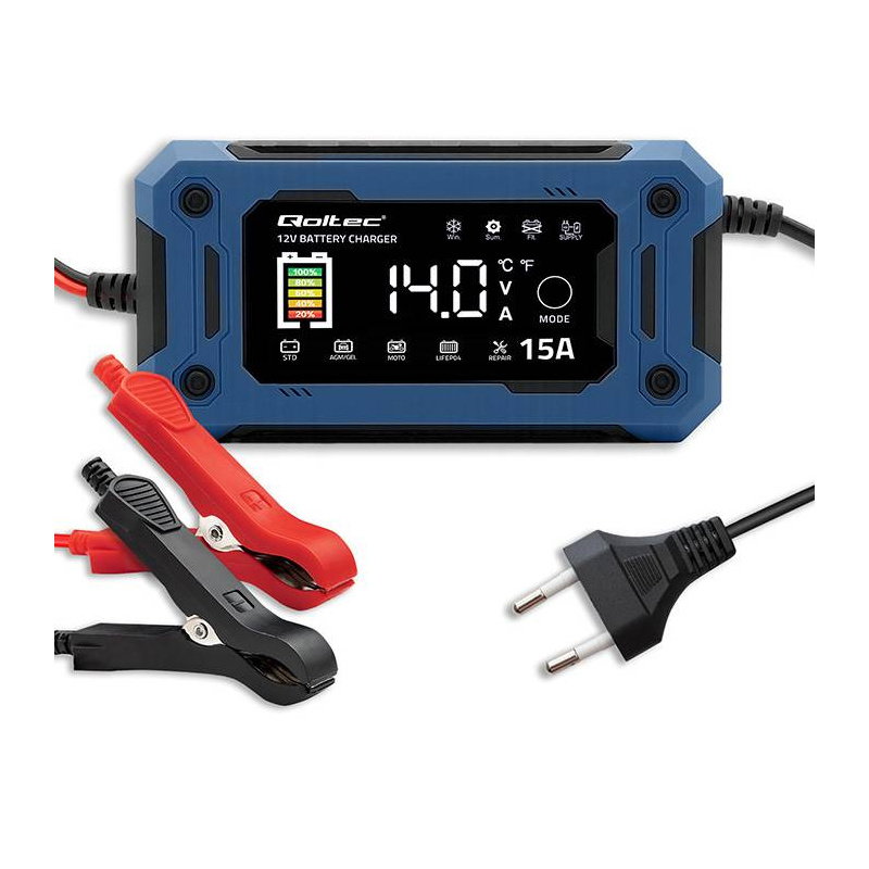 Qoltec Inteligentna mikroprocesorowa ładowarka 12V 15A