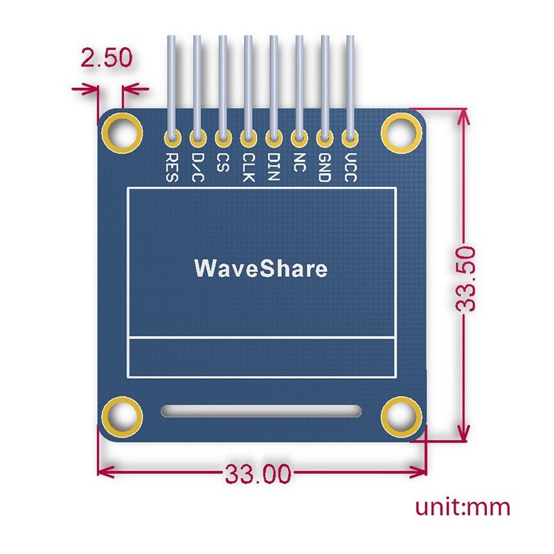 OLED displej, dvoubarevné grafické 0,96 "128x64px SPI / I2C-úhlové konektory