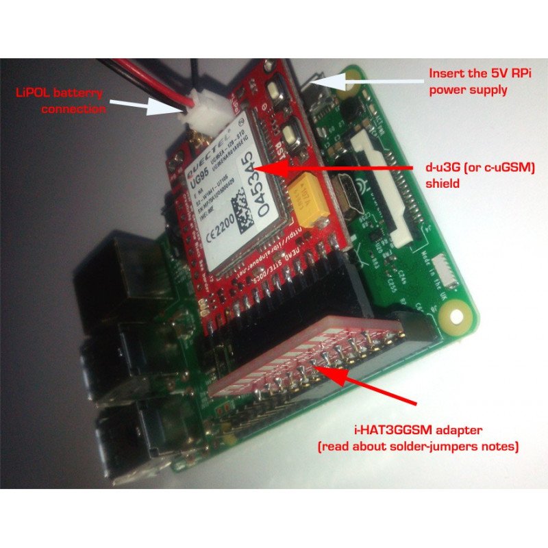 i-hatGSM3G - adaptér pro c-uGSM a d-u3G a Raspberry Pi