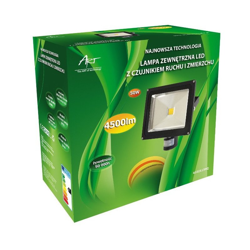 ART HQ PIR LED venkovní lampa s detektorem pohybu, 50W, 4500lm, IP65, AC80-265V, 4000K - neutrální bílá