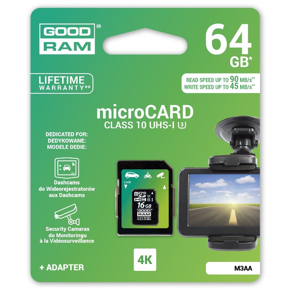 Paměťová karta Goodram micro SD / SDXC 64 GB 4K UHS-I třídy 10 s adaptérem