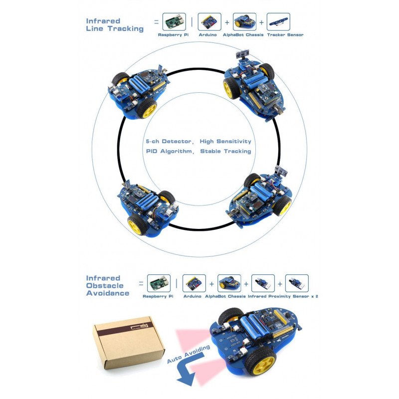 AlphaBot Basic - robotická platforma pro 2 kola se senzory a pohonem DC + Waveshare Uno Plus