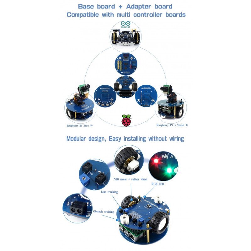 AlphaBot2 - PiZero Acce Pack - robotická platforma pro 2 kola se senzory a DC pohonem a kamerou pro Raspberry Pi Zero