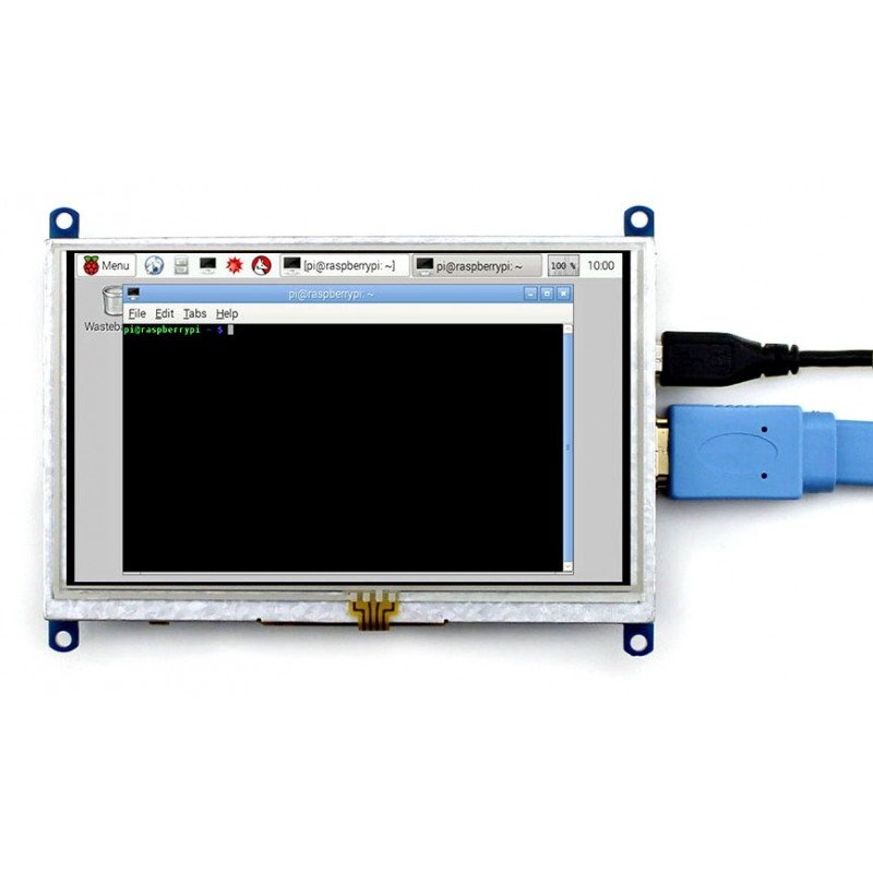 Odporový dotykový LCD TFT 5 '' (B) 800x480px HDMI + USB Rev 2.1 pro Raspberry Pi 3/2 / Zero + černobílé pouzdro