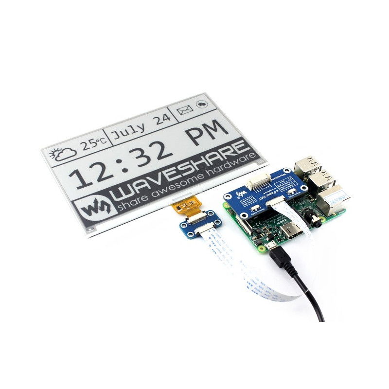 Waveshare E-paper E-Ink 7,5'' 640x384px – displej s překrytím HAT