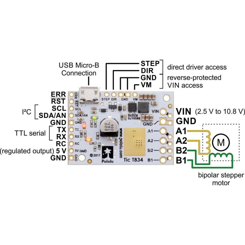 Pololu Tic T834 - USB 10,8V / 2A ovladač krokového motoru