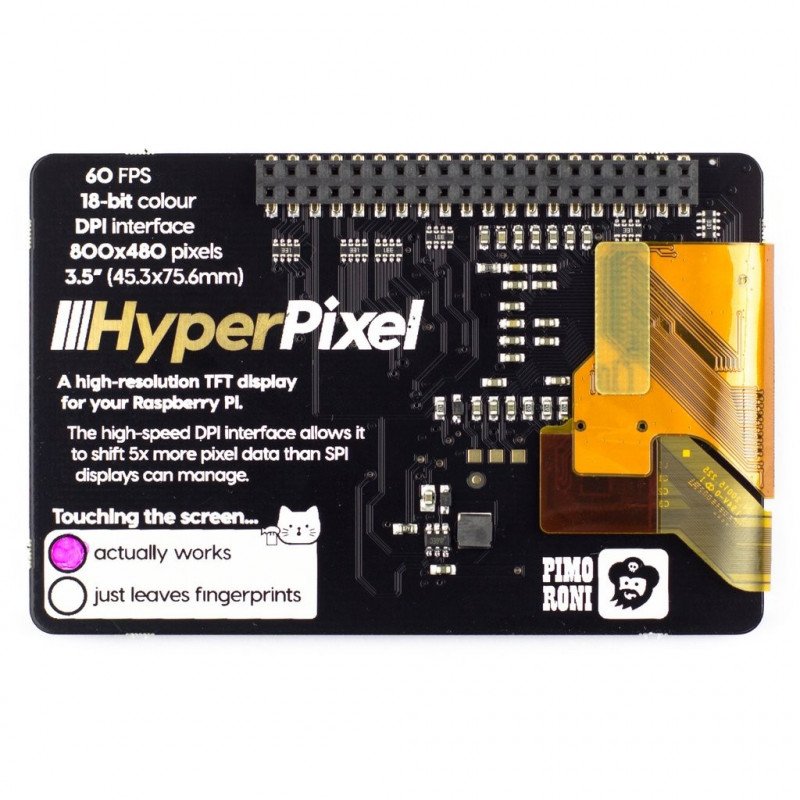 HyperPixel - Kapacitní dotykový LCD displej TFT 3,5 '' 800x400px GPIO pro Raspberry Pi 3/2 / B + / Zero