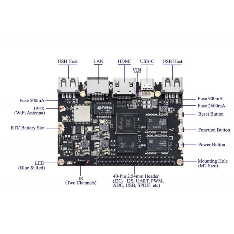 Khadas VIM Pro - ARM Cortex A53 Quad-Core 1,5 GHz WiFi + 2 GB RAM + 16 GB eMMC