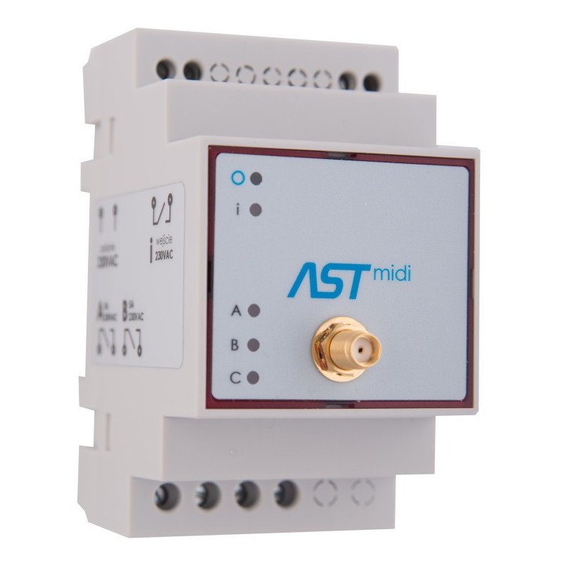 ASTmidi GPS - orloj na DIN lištu s GPS - 2 x výstup 230V / 5A + externí anténa