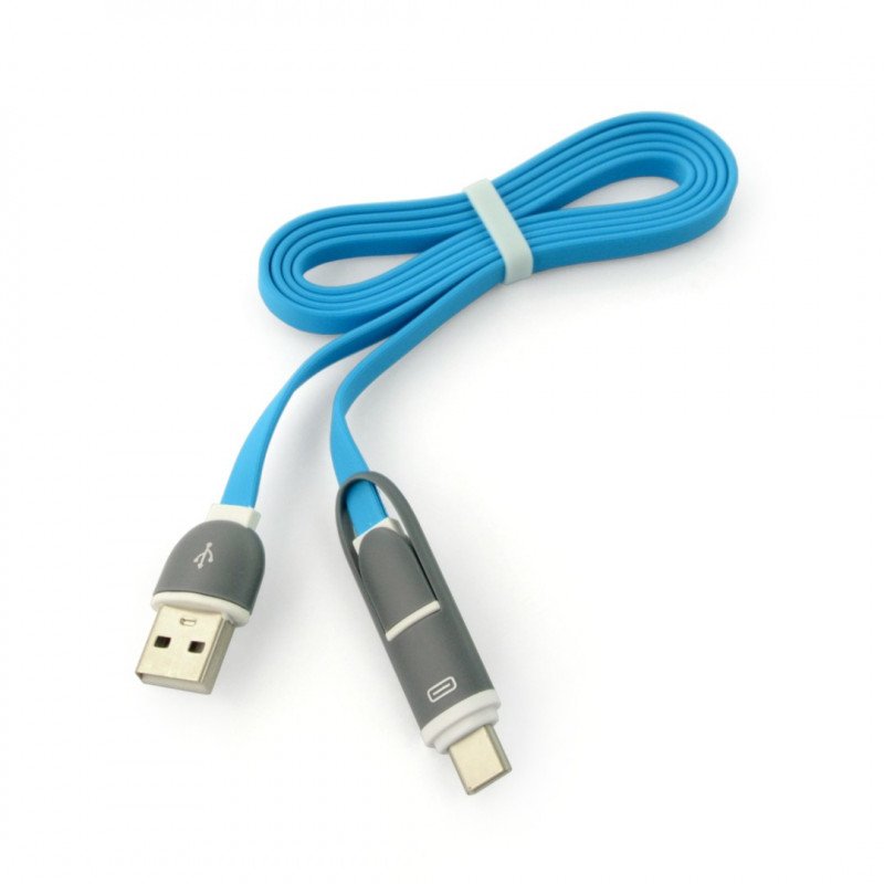 USB C + microUSB - kabel USB A - 1m modrý