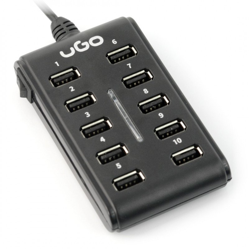 uGo UHU-1012 - aktivní HUB 10portový USB 2.0 s přepínačem a napájením 5V / 2A pro Raspberry Pi