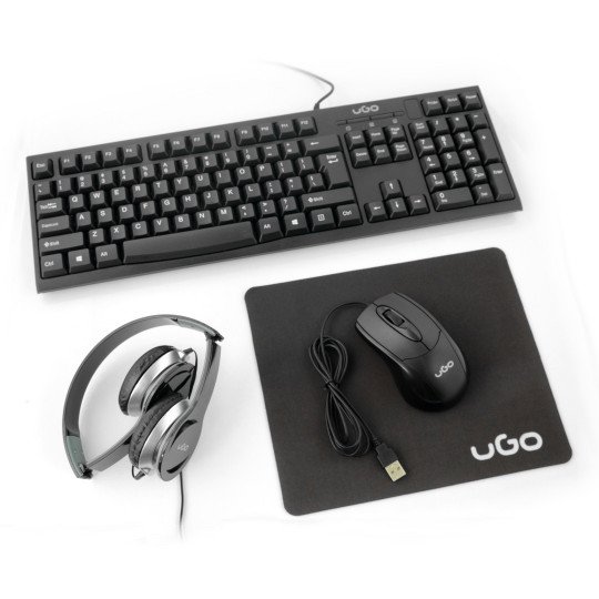 Kancelářská sada UGo 4v1 - sluchátka + klávesnice + myš + podložka