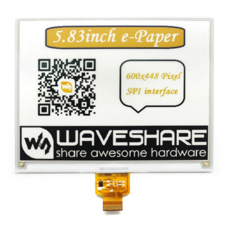 Waveshare E-paper E-Ink (C) 5,83 '' 600x448px - tříbarevný displej s překrytím HAT pro Raspberry Pi