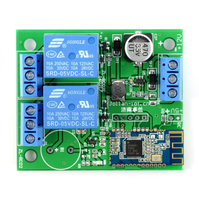 Reléový modul 2 kanály + Bluetooth 4.0 BLE - kontakty 10A / 250V - cívka 5V