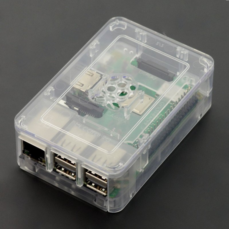 Pouzdro Raspberry Pi Model 3B / 2B RS Pro - průhledné s krytem