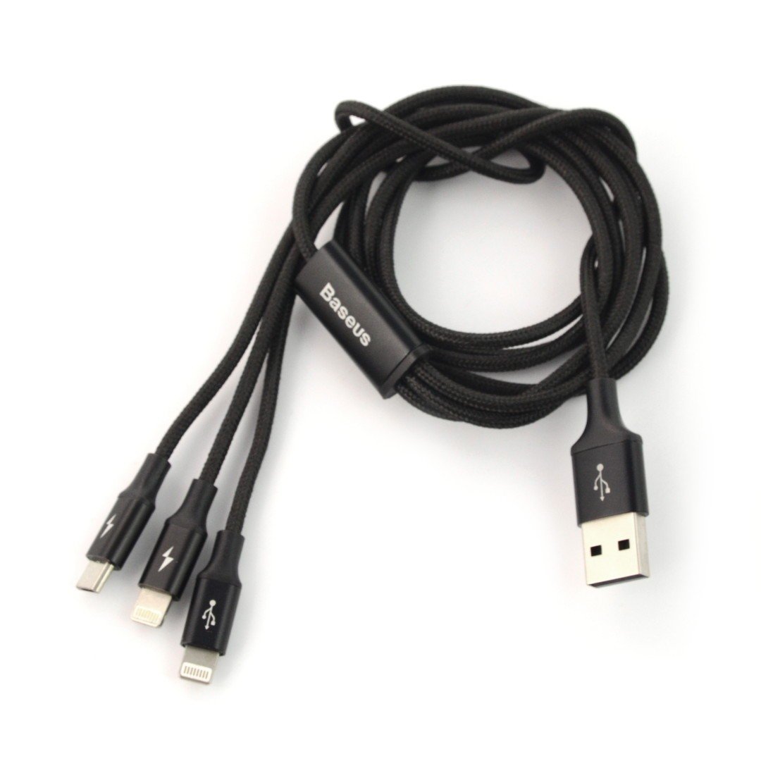 Kabel USB Baseus Rapid 3v1 Lightning / microUSB / Lightning 1,2 m - černý