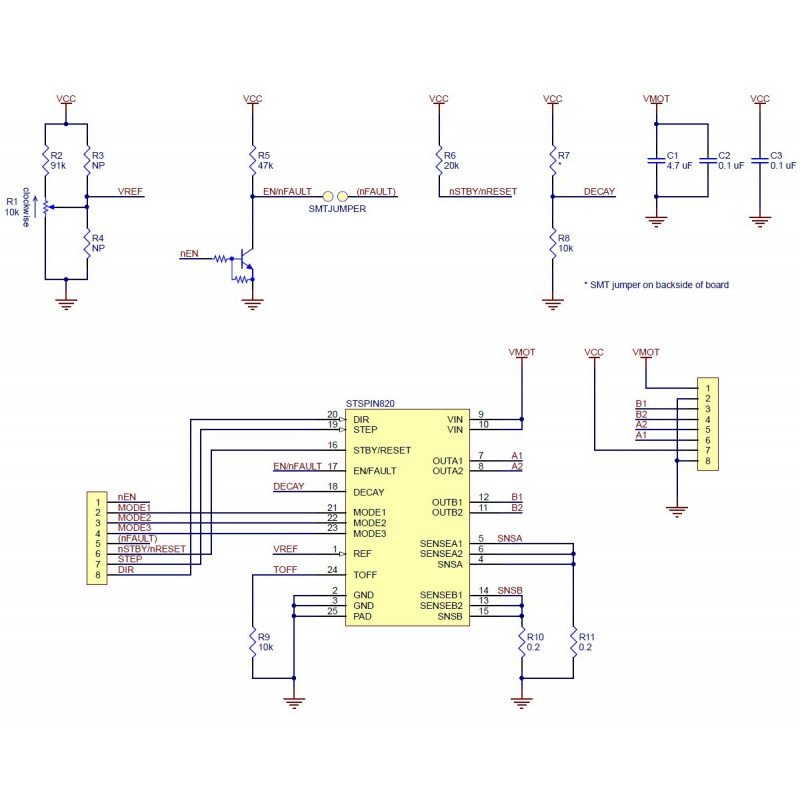 Ovladač krokového motoru Pololu STSPIN820 - 45 V / 0,9 A - s konektory
