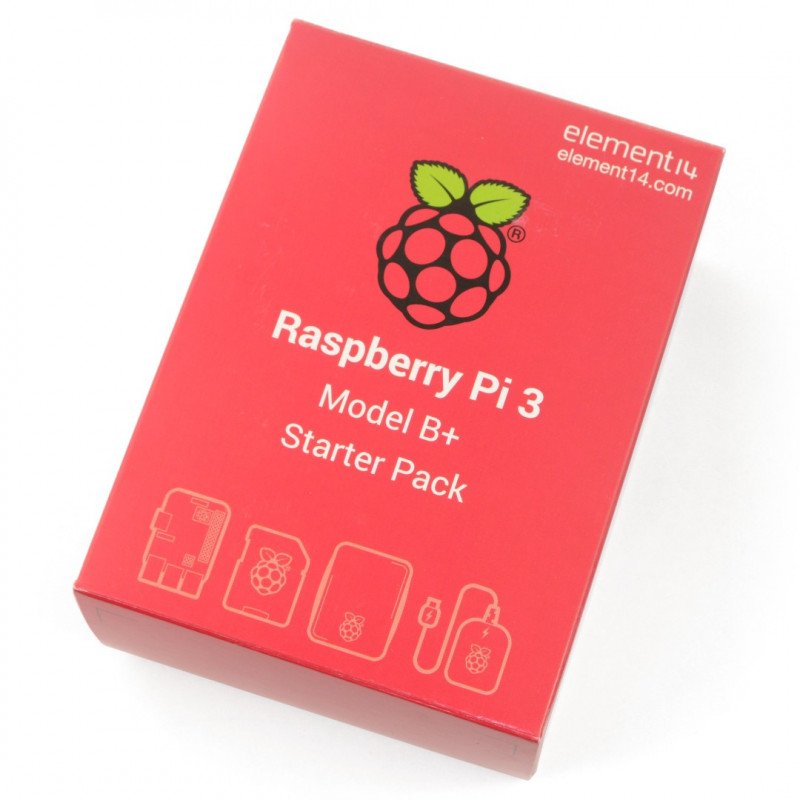 Startovací sada Raspberry Pi 3 B + WiFi + červené a bílé pouzdro + originální napájecí zdroj + karta microSD