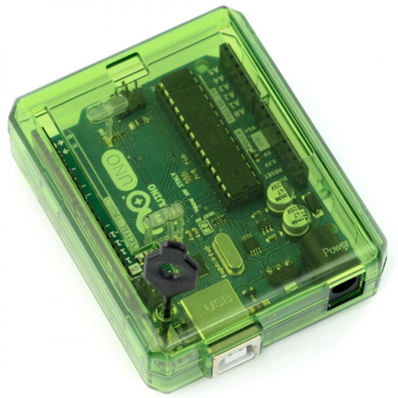 Průhledné zelené pouzdro pro Arduino uno