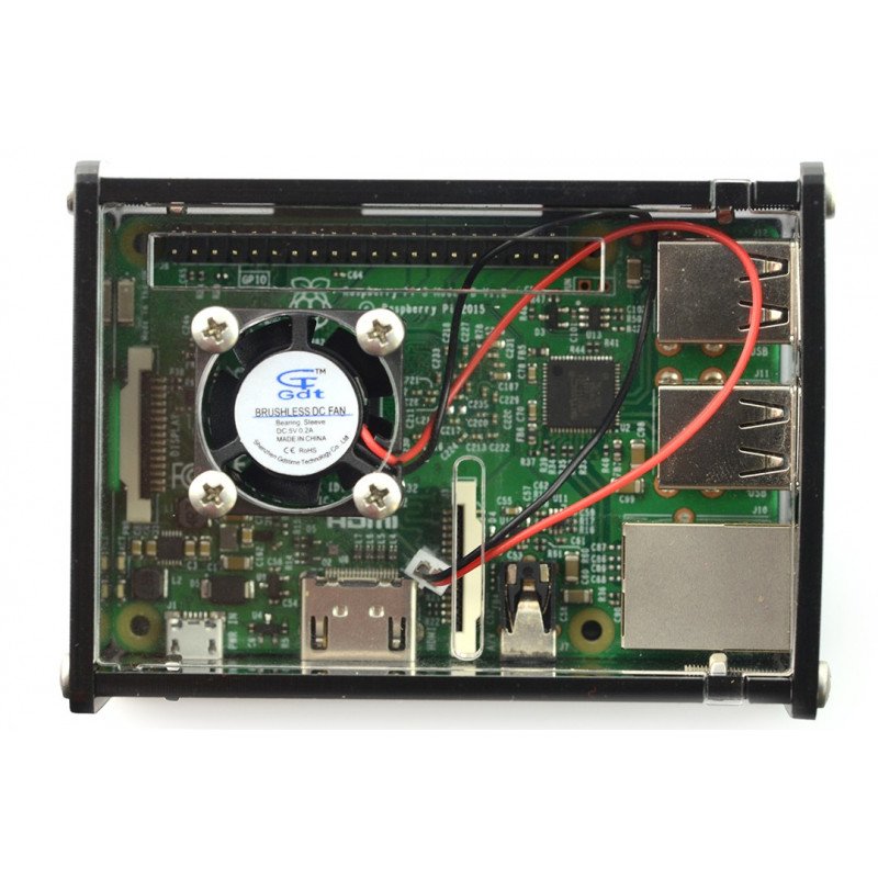 Pouzdro Raspberry Pi Model 3/2 / B + s ventilátorem - černé