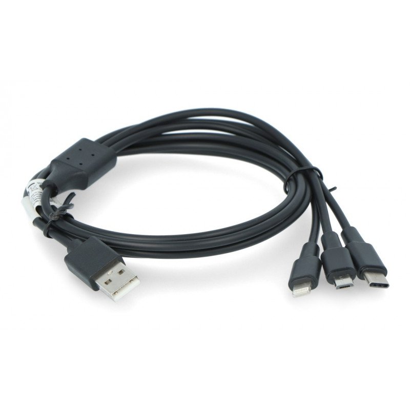 Kabel Lanberg Combo 3v1 USB typu A - microUSB + blesk + USB typu C 2.0 černý PVC - 1,8 m