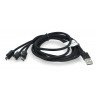 Kabel Lanberg Combo 3v1 USB typu A - microUSB + blesk + USB typu C 2.0 černý, opletení materiálu - 1,8 m - zdjęcie 2