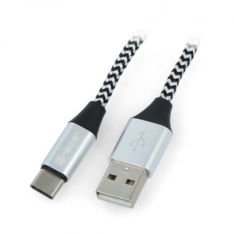 Kabel TRACER USB A - USB C 2.0 černé a stříbrné opletení - 1m