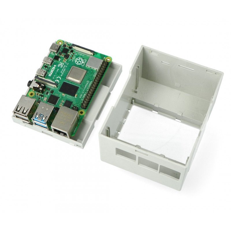 Pouzdro Raspberry Pi model 4B na lištu DIN - ABS - šedé - LT-4A03