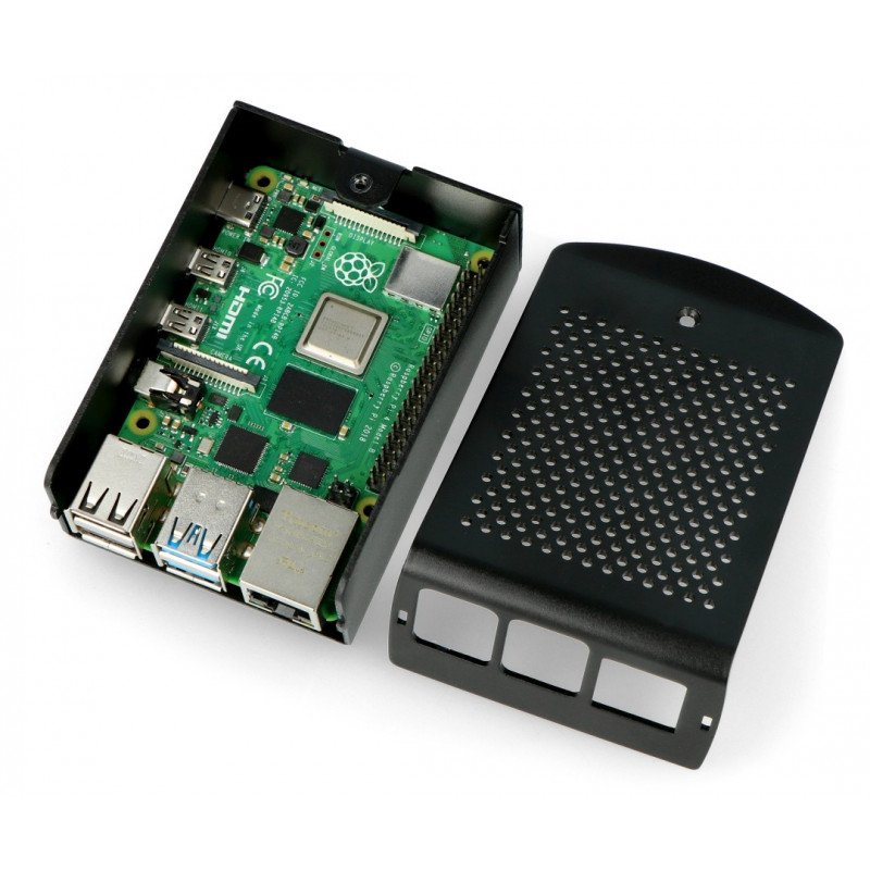 Hliníkové pouzdro Raspberry Pi model 4B - černé - LT-4B01-A