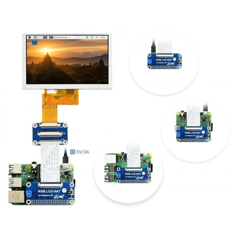 Obrazovka Waveshare DPI - LCD IPS 5 '' 800x480px pro Raspberry Pi 4B / 3B + / 3B / Zero