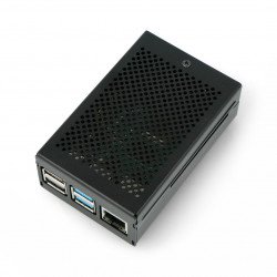 Pouzdro Raspberry Pi model 4B s ventilátorem - hliník - LT-4BA03 - černé