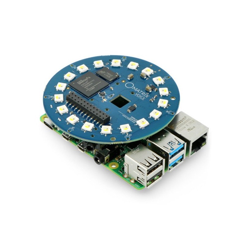 Matrix Voice ESP - modul rozpoznávání hlasu + 18 LED RGBW - WiFi, Bluetooth - overlay pro Raspberry Pi