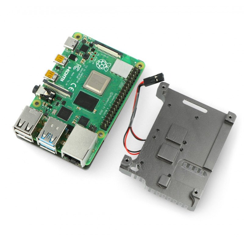 Pouzdro pro Raspberry Pi 4B se 2 ventilátory - kovové - šedé