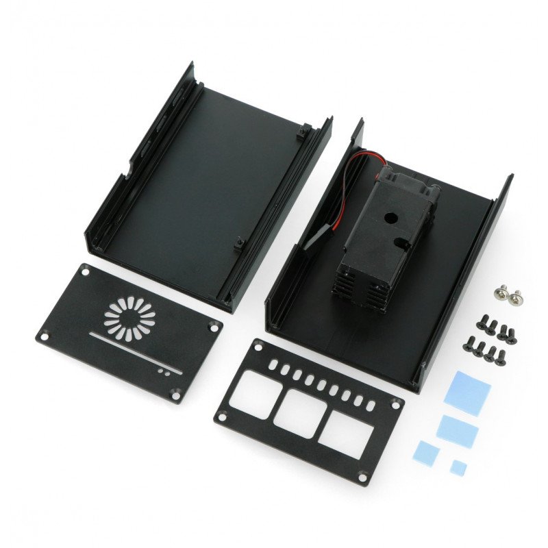 Pouzdro pro Raspberry Pi 4B s ventilátorem - kovové - černé